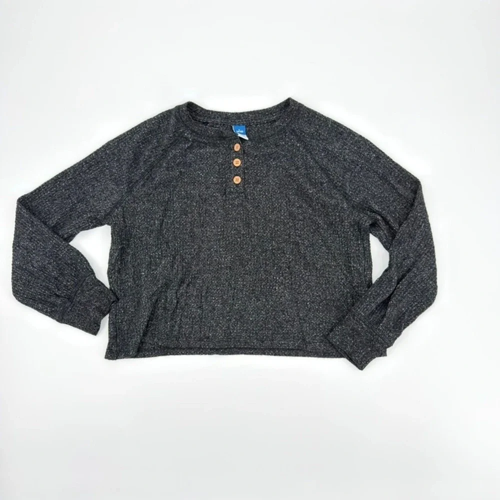 Old Navy Girls Grey Heather Marl Henley Long Sleeve Top Size L 10-12